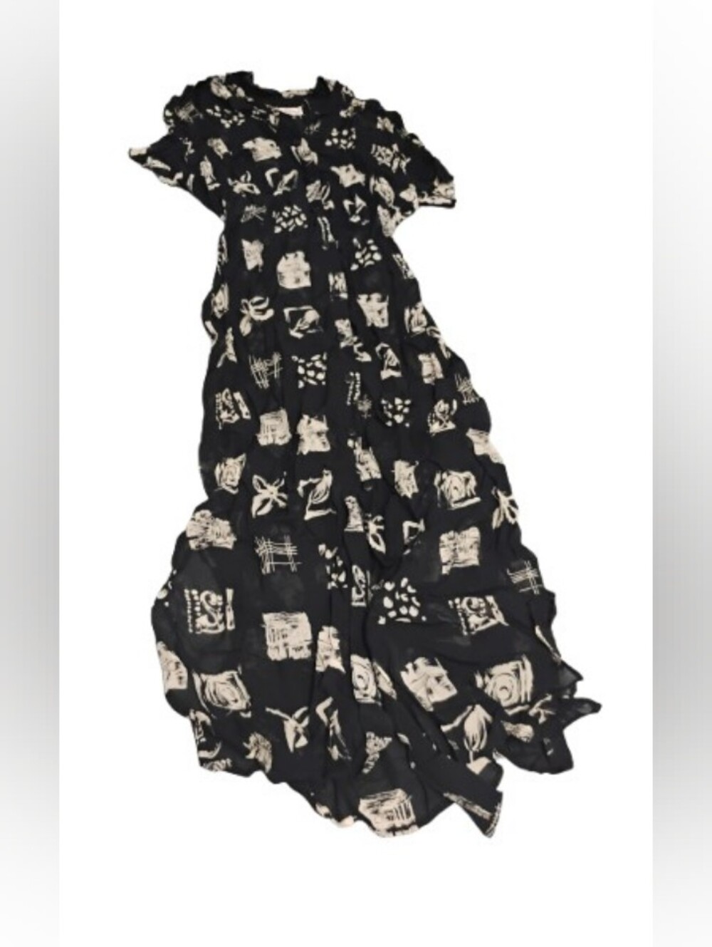 Vintage 1980s 1990s Does 30s 40s Karin Stevens Abstract Rayon Maxi Dress
